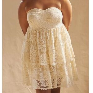 NWT Maeve Anthropologie Strapless Lace Mini Dress Women’s 1X Plus White Bridal